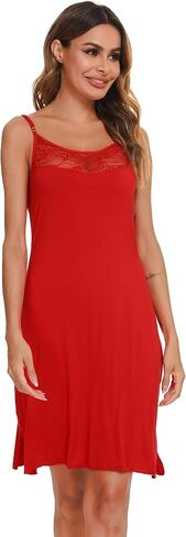 Vlazom Women's Slip Dress Soft Full Slip Wavy Hemline Spaghetti Strap Chemises Negligee Nightgown in Kuwait