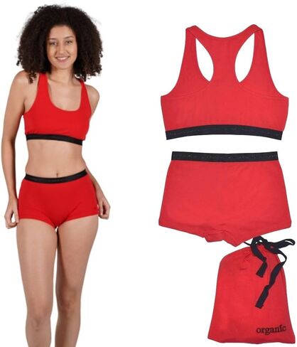 ORGANICKID Womens Organic Cotton Soft Boxer Briefs and Crop Top Racerback Bra Set Bralette GOTs Certified Panties in Gift Bag in Kuwait