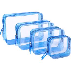 4 Pcs Clear Toiletry Carry Pouch with Zipper, Makeup Cosmetic Bag for Women Men Traveling Vacation Organization Business Trip Home Clear-Brown