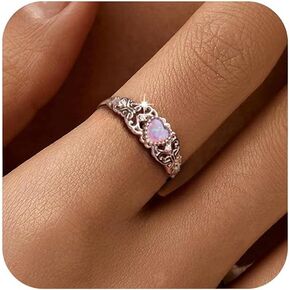 LOVECOM Opal Heart Ring for Women 925 Sterling Silver Hollow Butterfly Ring Purple Heart Cut Opal Cubic Zirconia Promise Ring for Her Jewelry Birthday Wedding Prom Gifts for Mom Daughter