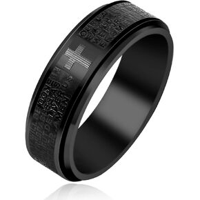 Christian Religious Bible Ring Anxiety & Stress Relief Ring Men's Black Ring Titanium Steel Christian Scripture Rotating Ring Cross Ring for Men Husband Dad Bff Friends Size: 7-13