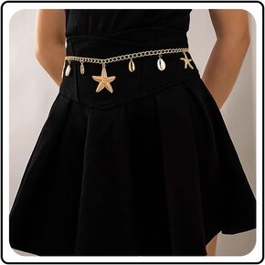 Boho Starfish Shell Waist Body Chain Gold Seashell Conch Belly Chain Sexy Beach Bikini Body Chain Ocean Trinkets Waist Chain Belt Rave Body Accessory Jewelry for Women