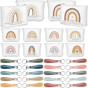 Hillban 60 Pcs Teacher Inspirational Gifts Bulk for Women 30 Rainbow Canvas Makeup Bags 30 Motivational Quotes Keychains Thank You Employee Appreciation Gift for Coworker Employee Teacher