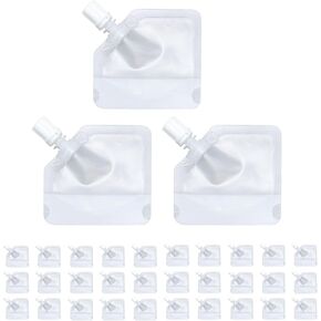 30 pcs 20 ml Travel Size Refillable Empty Squeeze Pouch, Plastic Stand Up Spout Pouch, Clamshell Squeezable Bags for Toiletry, Lotion, Shampoo, Shower Gel