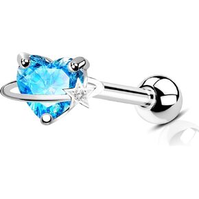 Heart CZ Helix Piercing Jewelry 16G Conch Earrings Shinny Blue Gem Cartilage Studs Externally Threaded Conch Piercing Jewelry for Women