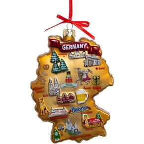 Kurt Adler Germany Map Glass Ornament, 5 inch, Multi Color