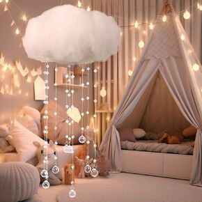 Marsui Artificial Cloud Props Imitation 3D Cotton Cloud Hanging Decorations with Hanging Acrylic Raindrop Decoration for Ceiling Cloud Party Ornaments for Baby Shower Classroom Decor(1 Pcs)
