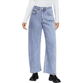 Luvamia برميل جينز للنساء عالي الخصر عصري فضفاض قابل للتمدد من قماش الدنيم ذو خياطة جانبية بنطلون جينز فضفاض مناسب in Kuwait