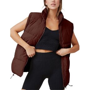Springrain Womens Oversized Quilted Puffer Vest Padded Warm Winter Jacket with Stand Collar Bubble Puffer Gilet