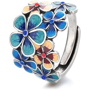 OIDIMS Elegant Flower Enamel Rings For Women Fashion Statement Wedding Engagement Ring Comfort Fit Adjustable Open Finger Band Vintage Ring Dainty Birthday Christmas Jewelry Gifts