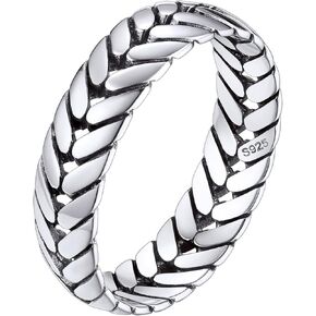 Silvora 925 Sterling Silver Cuban Link Rings, Wheat Chain Rings for Women Men Statement Stackable Jewelry for Men Size 6-13