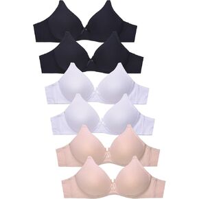 Womens 6 Pack of Everyday Plain Bra, Lace Bra, Wireless Bra (4480PN1, 36B)