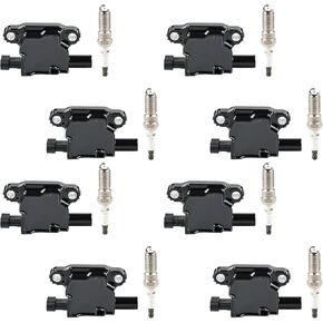 حزمة ملف الإشعال وشمعات الإشعال متوافقة مع كاديلاك CTS إسكاليد تشيفي كامارو كورفيت إكسبريس سيلفرادو سوبربان تاهو جي إم سي سافانا سييرا يوكون XL استبدال UF-743 UF743 مجموعة من 8 in Kuwait