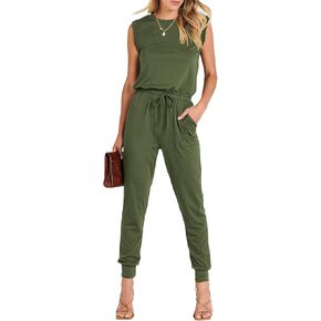 ANRABESS Women’s Summer Crewneck Sleeveless Casual Dressy Loose Stretchy Jumpsuits Rompers 2025 Trendy Outfits