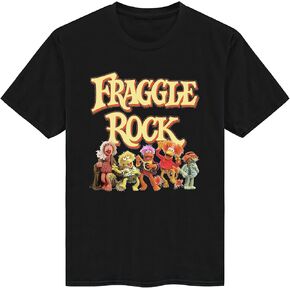 تي شيرت Fraggle Rock في الثمانينيات من برنامج تلفزيوني مطبوع عليه شخصيات تي شيرت قطني بأكمام قصيرة للبالغين باللون الأسود
