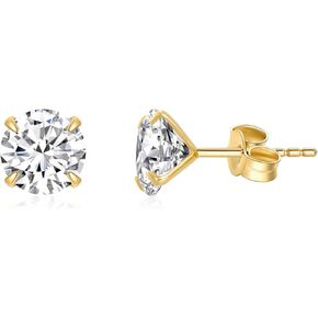 14K Solid Gold Birthstone Stud Earrings for Women, Yellow Gold Classic 4-Prong Set Brillant Round Cut Simulated Diamond Stud Earrings Women Jewelry Gifts