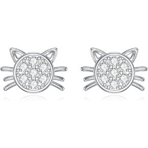 Diamond Cat Earrings for Women 925 Sterling Silver Cat Stud Earrings with Lab Grown Diamonds Jewelry Gifts for Mom Wife Girlfriend Daughter Sister Friend