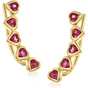 Ross-Simons 1.20 ct. t.w. Heart-Shaped Rhodolite Garnet Ear Climbers in 18kt Gold Over Sterling