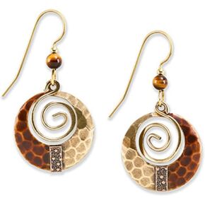 Earrings - brass spiral & bead