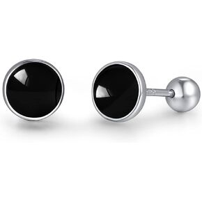 TANGPOET 5MM Tiny Stud Earrings for Women 925 Sterling Silver Round Circle Screw Twist Back Earrings Hypoallergenic Earring for Sensitive Ears Simulated Gemstone Jewelry Gift for Her