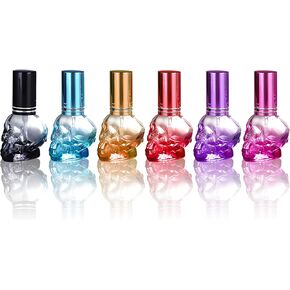 ICYANG Glass Skull Spray Perfume Bottle 8ml Mini Spray Bottle for Hair Water Continuous Bottles Halloween Travel Applicator Empty Refillable Bottles Small Random Color 6pcs