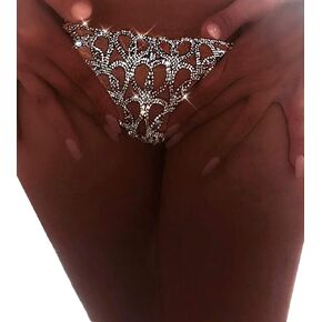 Eyraevor Women Sexy Rhinstone Underwear Body Chain Crystal G-String Mini Thong Night Jewelry Sparkly Panties