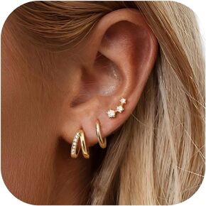 مجموعة أقراط Dochais Dainty Hoop Huggie من أقراط الغضروف 14 قيراط مملوءة بالذهب لثقب متعدد لا يسبب الحساسية متدلية Huggie Hoop أقراط مسطحة الظهر مداخن مجوهرات ذهبية للنساء