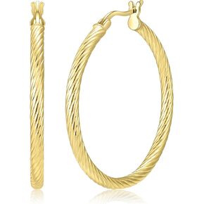 14K Gold Hoop Earrings, Hoop Earrings for Women, Large Dainty Gold Earrings Hoops for Women, 14K Gold Plated 925 Sterling Silver, 35mm