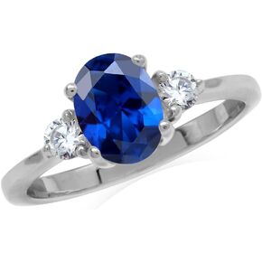 Silvershake 8X6mm Created Oval Shape Blue Sapphire 925 Sterling Silver Engagement Ring September Gemstone Birthstone Size 5