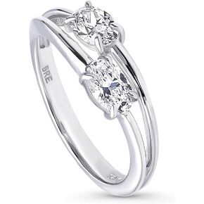 BERRICLE Sterling Silver 2-Stone Rings Cubic Zirconia CZ Promise Split Shank Ring for Women, Rhodium Plated Size 4-10