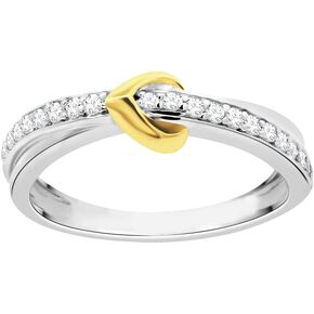 Lab Grown Diamond Band Heart Ring Promise Ring 1/5 cttw F-G Color, VS-SI Clarity 2-Tone Silver and 14kt Yellow Gold Plate