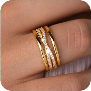 2PCS Gold Rings for Women 14k Gold Plated Stackable Thin Rings for Women Rings Non Tarnish Rings Aesthetic Jewelry Size for 6-10