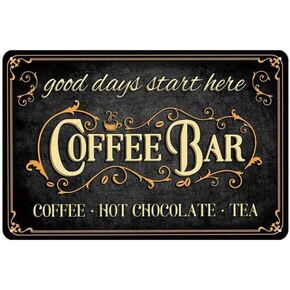 YOYI ART Coffee Bar Decor Sign - Coffee, Hot Chocolate, Tea, Metal Tin Vintage Coffee Sign for Coffee Station Corner, Bar and Kitchen Wall Decor art Accessories, Gifts for Coffee lover, 12 x 8 inch