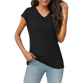 Womens Tshirts Cap Sleeve Casual Tops V Neck Cute T Shirts Oversized Summer Work Clothes Trendy Basics Tees