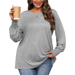 Plus Size Long Sleeve Shirts Womens Trendy Ribbed Sleeve Tshirts Loose Fit Casual Tops