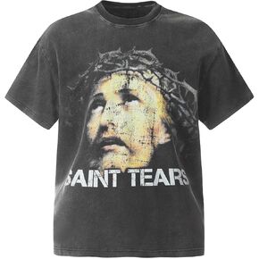 Men's Saint Graphic Print Oversized T-Shirt Casual Crewneck Short Sleeve Tops