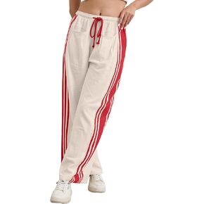 Hudson Canyon Striped Pants for Women Wide Leg Drawstring Waist High Rise Pant Baggy Casual Sweatpants with Pockets