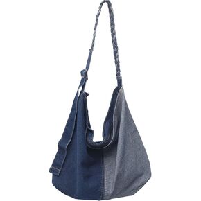 Denim Shoulder Bag Casual Retro Splice Crossbody Handbag Hobo Beach Travel Shopper Tote Canvas Purse Women