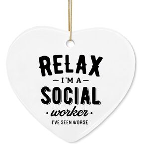 Social Worker Christmas Ornament, Relax I' m a Social Worker Ornament for Christmas Tree, Social Worker Gifts for Women, Gifts for Social Workers, Christmas Decorative Heart Hanging Ornament