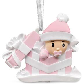 Baby's First Christmas Ornament 2024 Girl Resin with Pen - Babys 1st Christmas Ornament 2024, My First Christmas Ornament 2024 - Best Baby Gifts 2024 - First Christmas Baby Girl Ornament