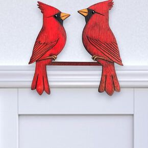2024 Christmas Cardinals Wooden Door Topper Corner Sign, Cardinal Room Top Trim Frame Sitter Decorations Windows Walls DIY Craft Housewarming Holiday Home Family Memorial Gift For Couple Nature Lovers