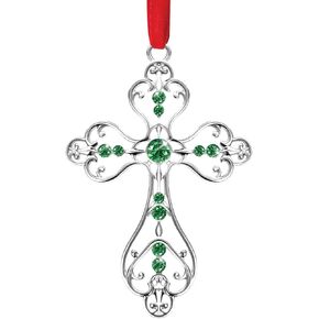 Christmas Christian Cross Ornaments for Christmas Tree Hanging Decorations 2024, Metal Religious Christian Gifts for Women, Men (Silver with Gift Box)