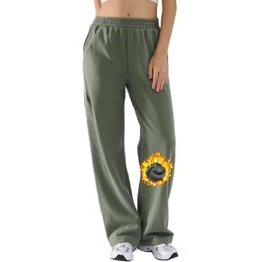 Womens Baggy Sweatpants Wide Straight Leg Pants for Women Fleece Lined Elastic Waist Workout Casual Lounge Ladies Pants