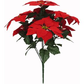 Htmeing 1PCS 7 Head Red Poinsettia Decorative Artificial Christmas Flowers Fake Plants Indoor Home Decor for Christmas Tree