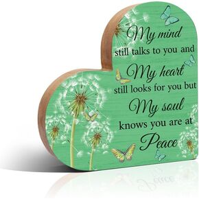 Haizct My Mind Still Talks to You Sunflower Wooden Heart Plaque Sign, Memorial Christmas Ornament Gifts for Loss of Loved One in Heaven, Bereavement Sympathy Gifts for Women Mom Sister BFF