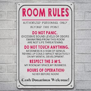 Metal Tin Sign Room,Room Sign For Teen Girls Bedroom Sign Decor Rules Teen Bedroom Man Cave Garage Bar Decor Signs Metal Tin Poster Home Wall Decor(8×12 inch)