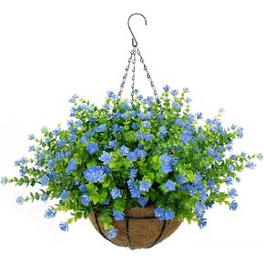 Artificial Hanging Flowers Basket, 12 UV-Resistant Bundles of Realistic Fake Flowers, Faux Plants for Outdoor Decor, Home, Garden, Porch, Patio, Spring & Summer Decorations, Purple