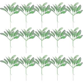 15 Pcs Artificial Frosted Lambs Ear Leaves Stems Bulk Faux Greenery Branches Plant for Spring Wedding Floral Arrangement Vase Centerpieces Bouquets Holiday Wreaths DIY Decoration