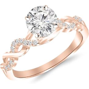 0.63 Carat Twisting Infinity Gold and Diamond Split Shank Pave Set GIA Certified Diamond Engagement Ring with a 0.5 Carat H-I VS1-VS2 Center