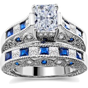 Bridal Sets Black Gold Plated Princess Cut Claer and Red Cz 2pcs Womens Wedding Ring Sets Engagement Ring